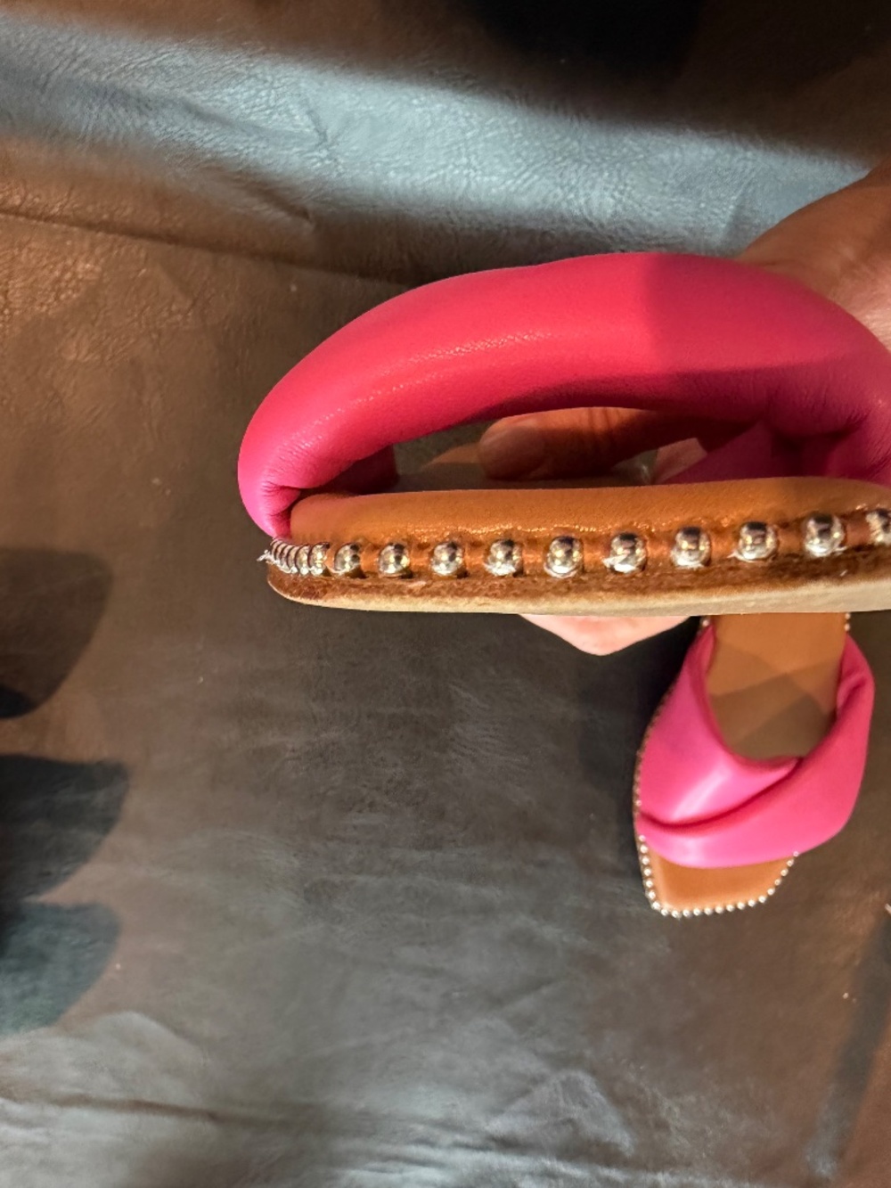 Steve Madden Rayne Pink Flat Sandals 8 M Silver Beading - Picture 5 of 10